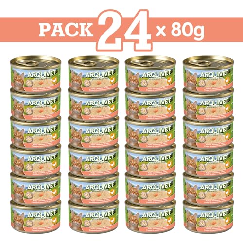 ARQUIVET Pack 24 Einheiten - Hühnchen in Lachsauce - 80 g - Dosen von Nassfutter für Katzen von Arquivet