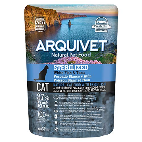 ARQUIVET Packung mit 8 Beuteln Futter für Weißfisch und Thunfisch für sterilisierte Katzen - Katzenfutter - Katzenfutter - Katzenfutter - Menge 2800 g (350 g x 8 Stück) von Arquivet