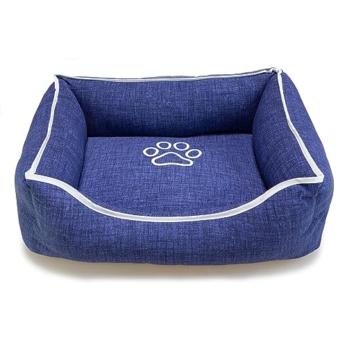 Arquivet - Blaues quadratisches Hundebett mit Fußabdruck und Paspelierung, 55 x 46 x 17 cm - Hundebett - Hundezubehör von Arquivet