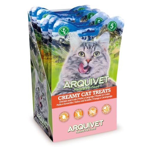 Arquivet - Creamy Cat Treats - Cremiger Hühnchen-Krabben-Snack (Display mit 12 Beuteln à 5x14 g) - für Katzen von Arquivet