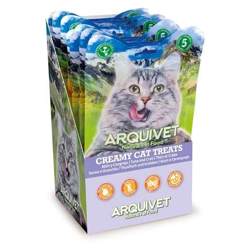 Arquivet - Creamy Cat Treats - Cremiger Thunfisch-Krabben-Snack (Display mit 12 Beuteln à 5x14 g) - für Katzen von Arquivet