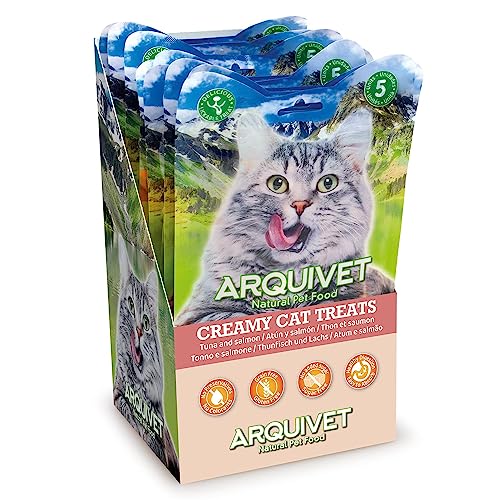 Arquivet - Creamy Cat Treats - Cremiger Thunfisch-Lachs-Snack (Display mit 12 Beuteln à 5x14 g) - für Katzen von Arquivet