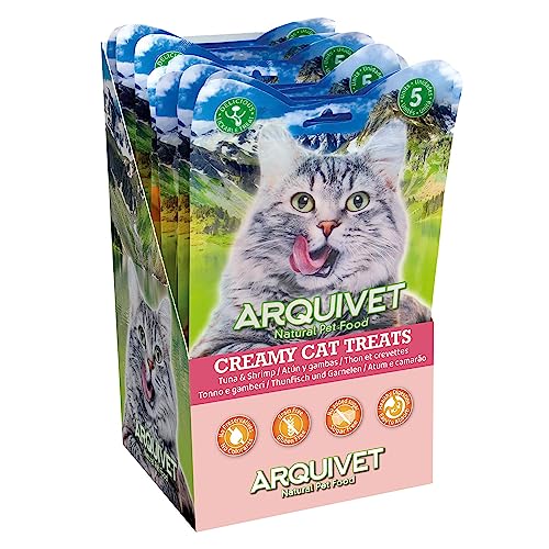 Arquivet - Creamy Cat Treats - Cremiger Thunfisch- und Garnelensnack (Display mit 12 Beuteln à 5x14 g) - für Katzen von Arquivet