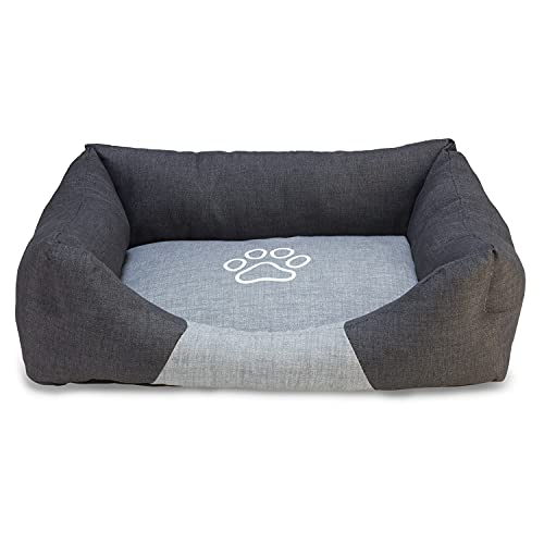 Arquivet Quadratisches Hundebett, Schwarz und Grau, mit Fußabdruck, 60 x 55 x 18 cm, Hundebett, gepolstert, bequem, waschbar, Haustierbetten, Hundebett von Arquivet