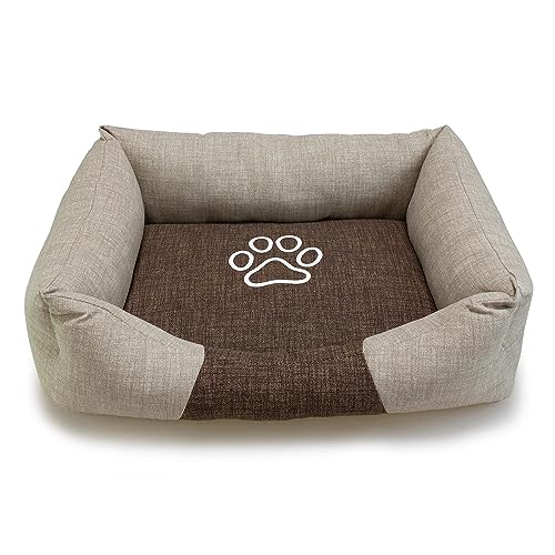 Arquivet Quadratisches Hundebett Braun und Beige mit Fußabdruck, 85 x 68 x 21 cm, Hundebett - Hundezubehör von Arquivet