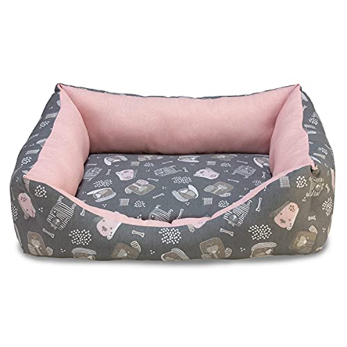 Arquivet Quadratisches Hundebett in Rosa und Grau, 50 x 45 x 17 cm, Hundebett, gepolstert und komfortabel, waschbar, für Haustierbetten und Hundebetten von Arquivet