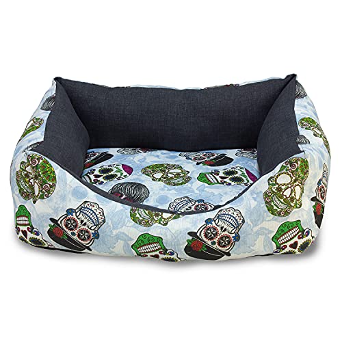 Arquivet Quadratisches Totenkopf-Bett für Hunde, 60 x 55 x 18 cm, gepolstertes und bequemes Bett, waschbar, für Haustiere, Hundebetten von Arquivet