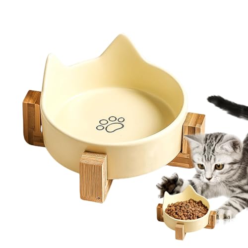 Arroopu Katzenfutternapf Porzellan | Katzenfutter Wasserschale | Kätzchenschalen mit Holzständer, niedliche Katzenohren Futternäpfe für Indoor-Katzen, Nassfutterschale von Arroopu