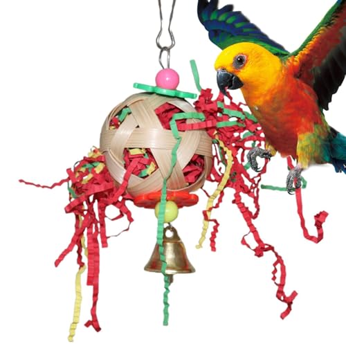 Arroopu Vogelhäcksler Spielzeug, Papageiensuche Kauspielzeug, Vogelkauspielzeug, Rattan-Ball, Vogelschredder, Spielzeug mit Glocke, geeignet für Sittiche, Papageien, Hühner, Hamster von Arroopu