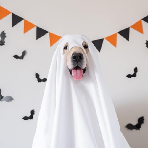 75 x 120 cm Hundegeisterkostüm – Weißes Geisterkostüm für Hunde, Halloween-Geister-Haustierumhang, atmungsaktives Hundekostüm für Spaziergänge im Freien, Halloween-Hundekostüme für Partys, von Arrovarp