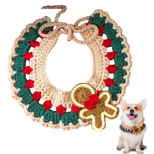 Arrovarp Gestricktes Halsband für Katzen, gestricktes Hundehalsband - Weihnachts-Kätzchen-Lätzchenhalsbänder aus Wolle | Verstellbarer, süßer handgewebter Katzen- und Hunde-Strickhalsbandschal für von Arrovarp