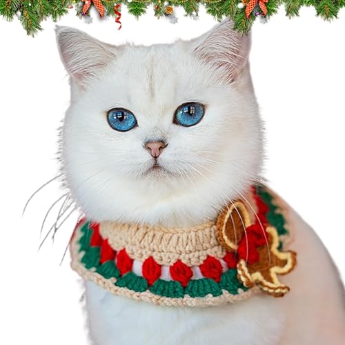 Arrovarp Haustier-Kätzchenhalsband, gestricktes Halsband für Katzen | Weihnachts-Kätzchen-Lätzchenhalsbänder aus Wolle,Verstellbarer, süßer handgewebter Katzen- und Hunde-Strickhalsbandschal für von Arrovarp