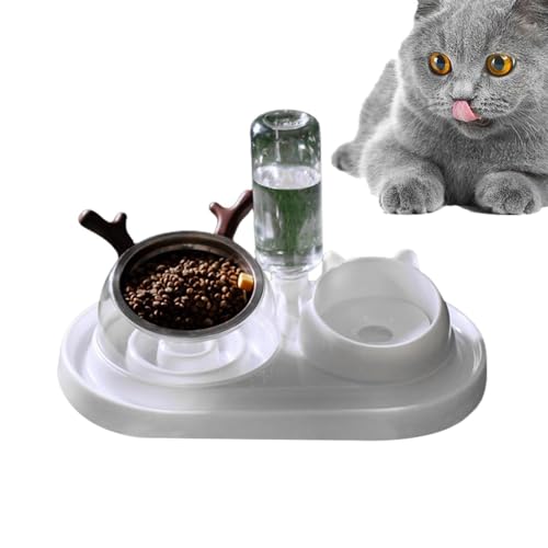 Arrovarp Katzenfutter-Wassernapf-Set, Doppel-Hundekatzennäpfe, Wasser- und Futternapf-Set,15° geneigte Schüssel, automatische Wasserspenderflasche - Wasser- und Futternapf-Set zum Schutz der von Arrovarp