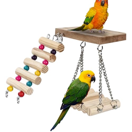 Arrovarp Vogelkäfig-Leiterstange,Vogelstange mit Leiter | Conure-Schaukelsitzstangen mit Leiter | Spielzeug für Vogelsittiche, Schaukel, stehende Kletterleiter, Vogelkäfig, Kauspielzeug für von Arrovarp