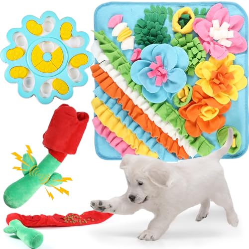 Arrowbash 3-teiliges Hunde-Puzzle-Spielzeug-Set inklusive Schnüffelmatte für Hunde, Futter-Puzzle-Spielzeug und rosenförmiges, quietschendes Schnüffelspielzeug, interaktives Hundespielzeug für von Arrowbash