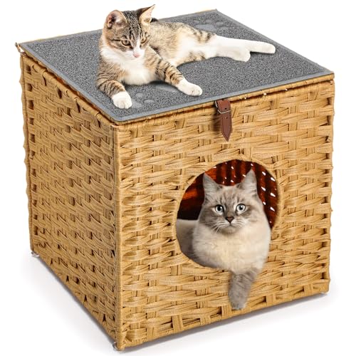 Arrowbash Rattan Katzenhaus Katzentoilette Gehege Katzentoilette mit Katzenklo Matte Streu Fangmatte Leicht zu Reinigen für Wohnzimmer, Schlafzimmer von Arrowbash