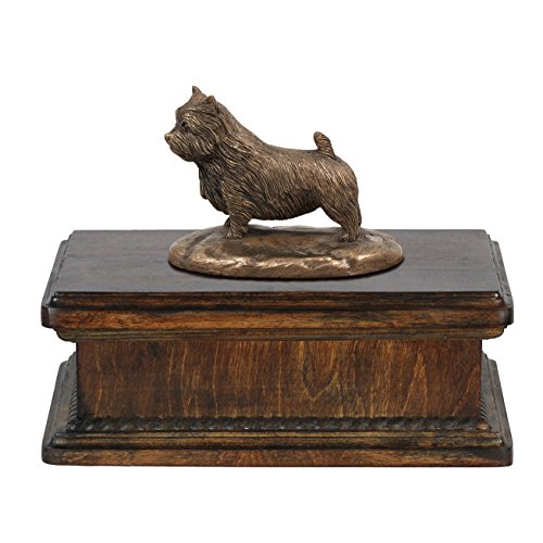 Art-Dog Custom Dog Mama Sitzende Statue Gedenkurne - Handgefertigte kaltgegossene Bronze auf Birkensockel - Urne für die Asche von Hunden - 24,5x29x21cm - 5l - Norwich Terrier von Art-Dog