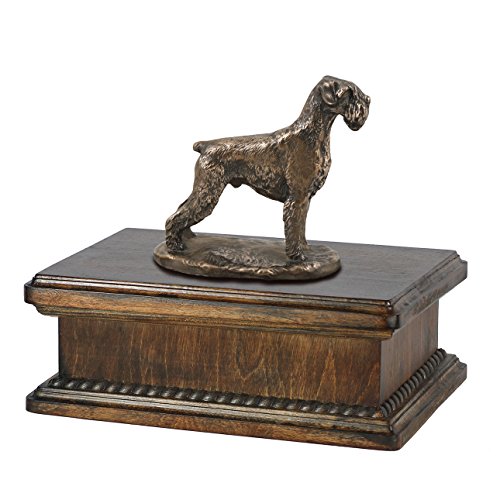 Art-Dog Custom Dog Mama Sitzende Statue Gedenkurne - Handgefertigte kaltgegossene Bronze auf Birkensockel - Urne für die Asche von Hunden - 24,5x29x21cm - 5l - Norwich Terrier von Art-Dog