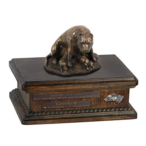 Art-Dog Custom Dog Sitting Statue Memorial Urn - Handmade Cold Cast Bronze on Birch Base – Sturdy and Stylish Urn for Dog’s Ashes – 8.3x11.4x8.7 – 5l – Staffordshire Bullterrier III von Art-Dog