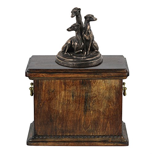 Art-Dog Custom Dog Sitzender Hund Statue Gedenkurne - Handgefertigte Kaltguss-Bronze auf Birkensockel - Robuste und stilvolle Urne für die Asche des Hundes - 29cmx21cmx38cm - Whippets von Art-Dog