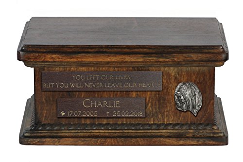 Art-Dog Custom Low Memorial Urne - Handgemachte Bronze Porträt auf Birke Basis - Personalisierte Hund Kremation Box - Langlebige Vessel - 8,3x11,4x4,3" - Lhasa Apso von Art-Dog