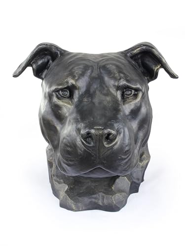 Art-Dog Hundeurne Big Head American Stafforshire Terrier - Handgefertigte Tierurne aus Harz mit Bronze-Finish - Langlebige Urne für Hundeasche - Natürliche Größe 32x34x34cm von Art-Dog