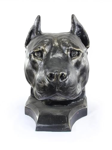 Art-Dog Hundeurne Big Head American Stafforshire Terrier - Handgefertigte Tierurne aus Harz mit Bronze-Finish - Langlebige Urne für Hundeasche - Natürliche Größe 36x26x32cm von Art-Dog