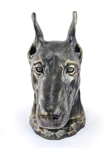 Art-Dog Hundeurne Big Head Doberman - Handgefertigte Tierurne aus Harz mit Bronze-Finish - Langlebige Urne für Hundeasche - Natürliche Größe 40x20x38cm von Art-Dog