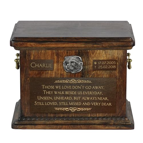 Art-Dog Pet Memorial Urne - Handgemachte Bronze-Porträt auf Birke Basis - Personalisierte Hund Kremation Box - Custom Gravur - 8,3x11,4x8,7" - Katze gewöhnlich von Art-Dog