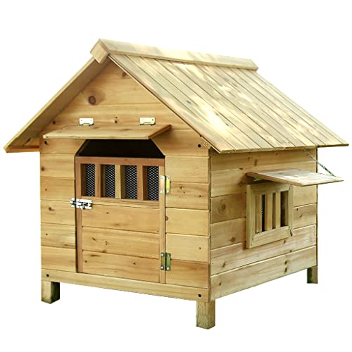 Großes Haustierhaus aus Holz mit Regenschutz, Tür, Fenstern und Sonnenblende, Haustierkäfig für den Außenbereich, Hundebox, Zwinger für Samojeden, Border Collie, Chow-Chow von ArtRay