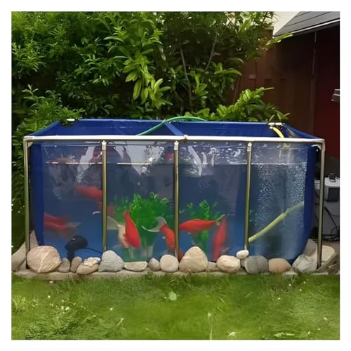 PVC Leinwand Fisch Teich Mit Stahlrahmen, Aquarium Pool Teich Mit Transparentem Sichtfeld Und Ablassventil Faltbarer Wasserspeicher Für Fischzucht, Garten Wasser Feature (Farbe : Blau, Größe : 100x1 von Artiz