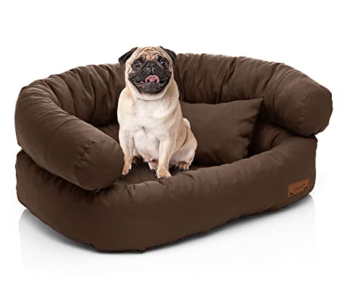 Hundebett mittelgroße Hunde waschbar - Hundesofa, Hundekissen, Hundekorb, Hundecouch mit abnehmbarem Bezug - Santi M: L 80 x B 60 x H 25cm, Hellbraun (Nr.22) von Artur Soja