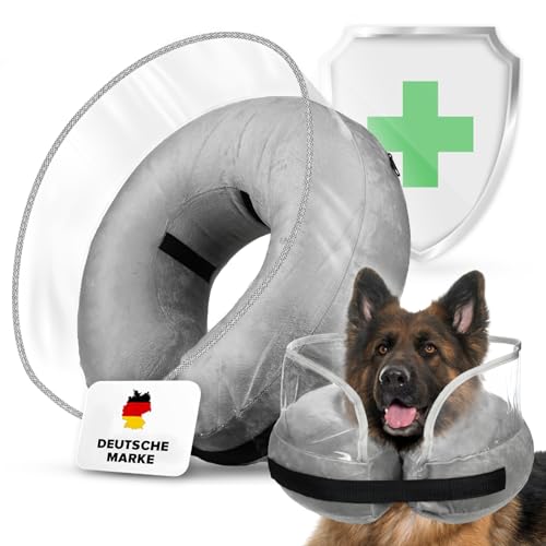 Aschpas® Aufblasbare Halskrause Hund mit Schutzschicht für Langen Schnauzen, Halskrause Katze, Katzenkragen Hundekragen Leckschutz Hund, Hundebody nach OP, Abnehmbar Kragen Hund Katze (Grau, XS) von Aschpas