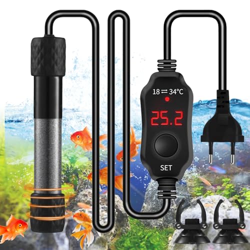 Asfrode 25W Mini Aquarium Heizstab, Digital Aquariumheizer Heizung mit Integriertem Thermometer Externer Temperaturregler für 1-20L Fisch/Schildkröte Tank Aquarien für Salzwasser und Süßwasser von Asfrode