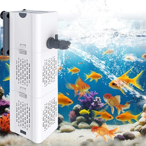 Asfrode Aquarium Filter, 6W 500L/h Aquarium pumpe Aquarienfilter Leiser Schwammfilter Innenfilter Filterpumpe mit 2 Wasserauslässen für 35-80L Fisch Turtle Tank Aquarium von Asfrode