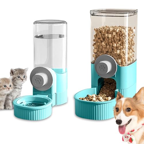 Automatischer Futterspender, 520ML Schwerkraft Wasserspender und 1.2L Futterautomat Katze & Hund Futterautomat Katze für Nass-/Trockenfutter, für kleine, mittelgroße und große Haustiere (Blau) von Asfrode