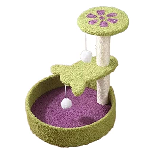 Kratzbaumhäuser Katzenkratzer mit Bett Haustier Katzenstreubaum Kleines Katzenkratzbrett Säule Schüttelspielzeug Big Cat Tower Sisal Klettergerüst (Farbe: Grün) (Grün) von AsiLoP