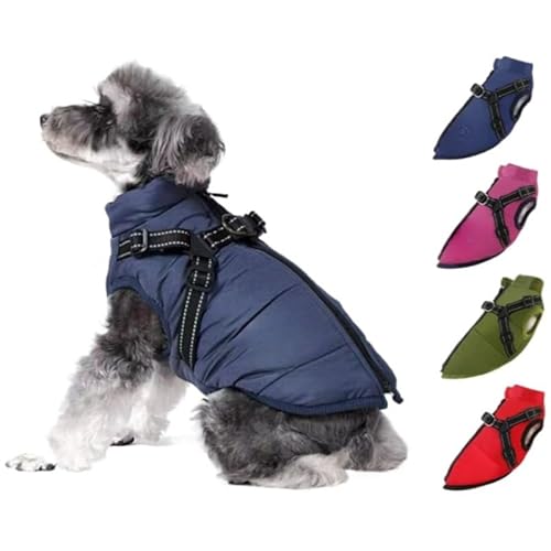 Asiasioc Furry King Hunde-Wintermantel mit Geschirr, super warmer Hunde-Wintermantel mit Geschirr, wasserdicht, Welpenbekleidungsset (Blau, XL) von Asiasioc