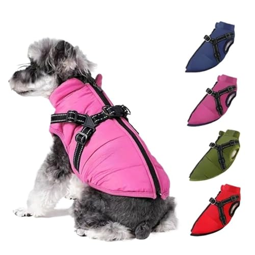 Asiasioc Furry King Hunde-Wintermantel mit Geschirr, super warmer Hunde-Wintermantel mit Geschirr, wasserdicht, Welpenbekleidungsset (Rosa, XL) von Asiasioc