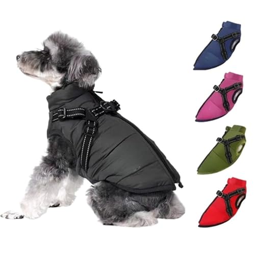 Asiasioc Furry King Hunde-Wintermantel mit Geschirr, super warmer Hunde-Wintermantel mit Geschirr, wasserdicht, Welpenbekleidungsset (Schwarz, L) von Asiasioc