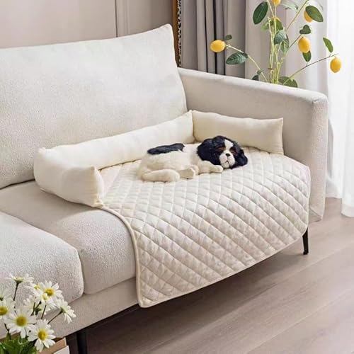 Kühlendes Hundebett, Hundehütte, Plüschsofa mit Kissen, Haustierkissen (90 x 120 cm, Beige) von Asiasioc