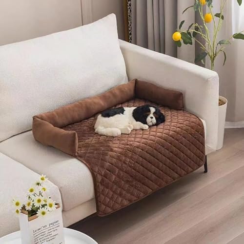 Kühlendes Hundebett, Hundehütte, Plüschsofa mit Kissen, Haustierkissen (90 x 120 cm, Curry) von Asiasioc