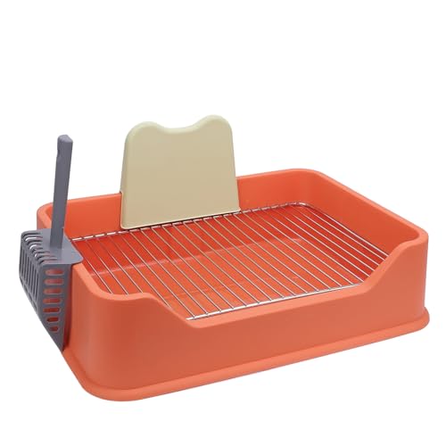 Asixxsix Netz-Hundetrainings-Toilette, Spritzwassergeschützter Hunde-Toilette-PIPI-Pad-Halter mit Schallwand und Edelstahl-Gestell, Tragbare Katzentoilette für den Innenbereich (ORANGE) von Asixxsix