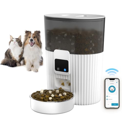 Automatischer Katzenfutterspender, 3.5L 2.4GHz WiFi App Control Automatischer Katzenfutterspender mit Edelstahl Fressnapf, Duale Stromversorgung, Anti-Verstopfung von Asixxsix