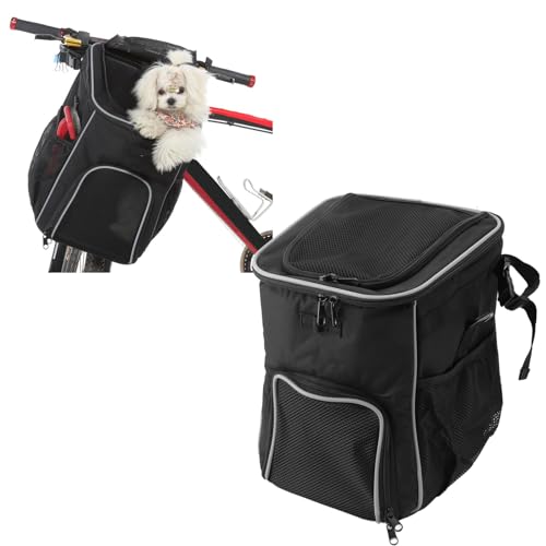 Hunde-Fahrradkorb, Weicher, Belüfteter Hunde-Fahrradträger-Rucksack, Wasserdichter Fahrrad-Haustierträger für Reisen, Katzen- und Hunde-Fahrradkorb, Abnehmbarer (Black) von Asixxsix