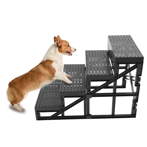 Hundetreppe für Kleine Hunde, Faltbare, rutschfeste Hundetreppe mit 4-Stufen-Design, Höhenverstellbare Haustiertreppe für Kleine Hunde und Katzen, Hunderampenleiter für Hochbett von Asixxsix