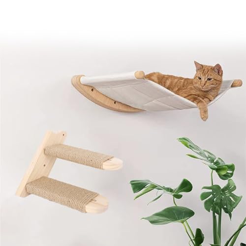 Katzen-Wandregale, Katzen-Hängematte, an der Wand Montiertes Katzenregal mit Katzen-Wandstufe, Wand-Katzenmöbel aus Holz, Katzen-Kletterregal, Stabiles Katzen-Wandbett für das von Asixxsix