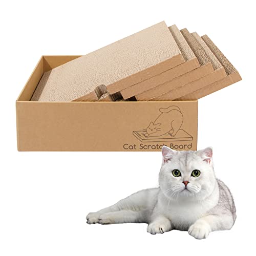 Kratzmatte für Katzen, 5 Packungen in 1 Umkehrbar Langlebig, recycelbar Katzenkratzer Pappe 16,9x10x5 Zoll Moderne Kratzmatte für Katzen aus Wellpappe mit Box für Wohnungskatzen von Asixxsix