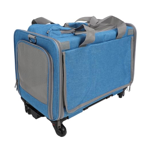 Asixxsix Transportbox für Katzen und Hunde mit Rädern, von Fluggesellschaften Zugelassene Rollende Transportbox für Haustiere mit Teleskop-Gehgriff und Verstellbaren Schultergurten (Blue) von Asixxsix