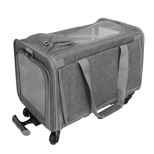 Transportbox für Katzen und Hunde mit Rädern, von Fluggesellschaften Zugelassene Rollende Transportbox für Haustiere mit Teleskop-Gehgriff und Verstellbaren Schultergurten (Gray) von Asixxsix